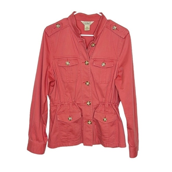 LL Bean Womens Button Up Military Field Spring‎ Chore Coral Jacket Size Small - Picture 1 of 6